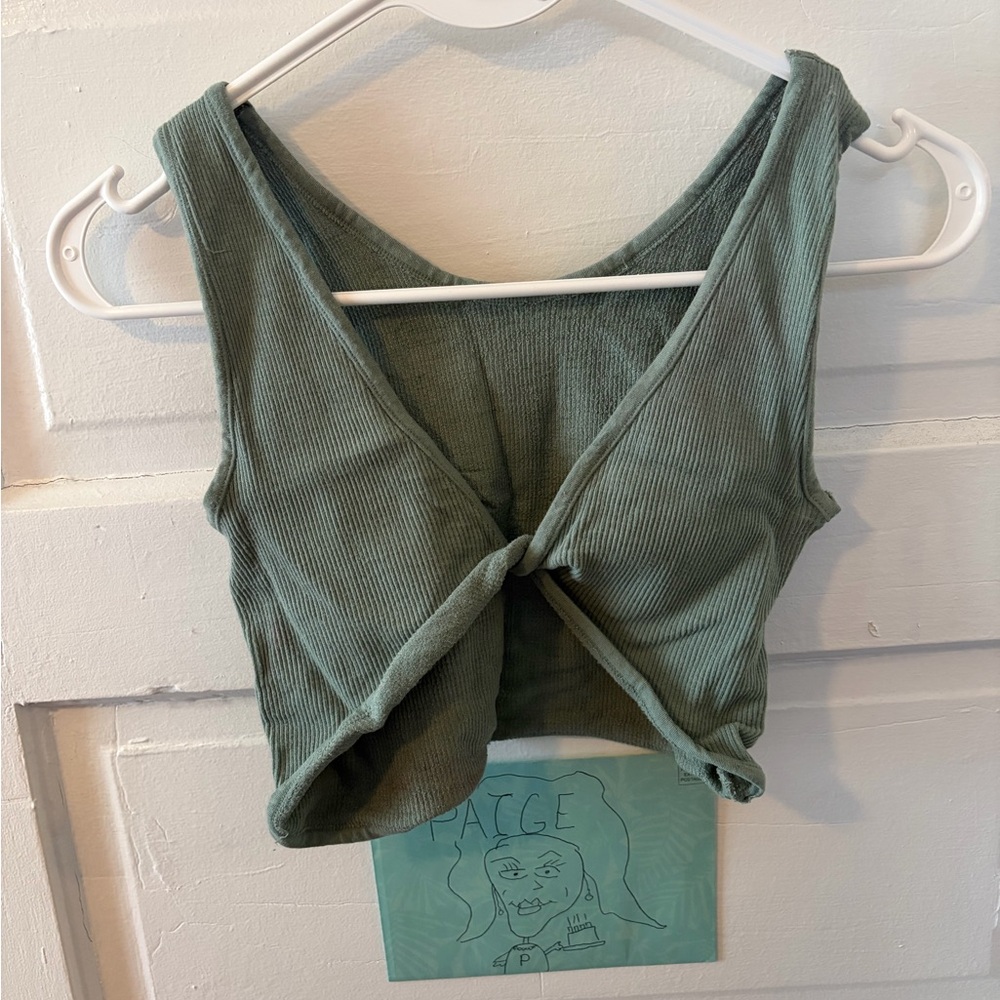 Green Ribbed Twist Reversable Top